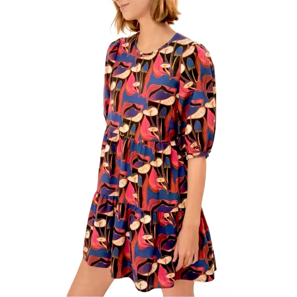 FARM Rio Surrealist Wild Mushrooms Tiered Mini Dress Size Medium